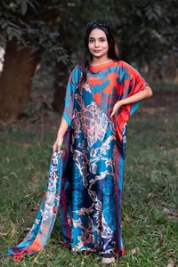 Whosale 2024 New Style Ladies African Clothing Ethnic Free Size Satin Silk Printed Long <strong>Kaftan</strong> Plus Size Muslim Women Dress - Product Image 5