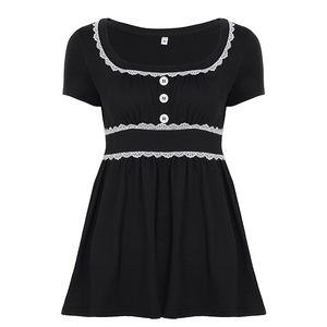 Haut babydoll à col en U, coupe ajustée, avec dentelle et patchwork pour femme - Product Image 6