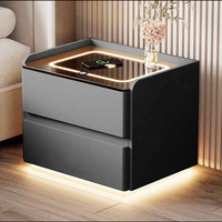 Vente directe d'usine, table de chevet en acrylique + surface en cuir, charge sans fil + lumière à détecteur de mouvement, table de chevet intelligente