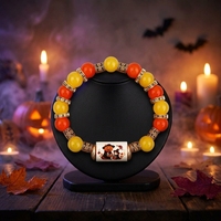 Bracelet unisexe bohème d'Halloween avec perles en fausse céramique, pendentifs citrouille, fantôme, chauve-souris, chapeau et boule en strass – Cadeau bijou