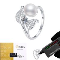 Bague tendance en argent sterling 925 avec perle d'eau douce de 7,5-8 mm et moissanite taille ronde de 0,1 ct, certifiée GRA, pour femme