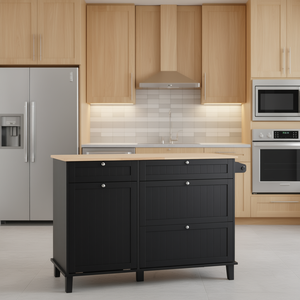 Carrito de Cocina con Cajones de Almacenamiento, Diseño Moderno en Madera Negra para Cocina - Product Image 2