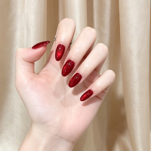 Uñas Postizas de Gel ABS Brillantes Rojas Anchas con Efecto Ojo de Gato, Forma Almendrada Mediana, 30 Piezas (XS-S-M) para Dedos, Venta al por Mayor para Salones OEM - Product Image 3