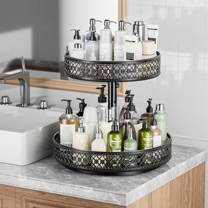 Double Layer Rotating Spice Rack Iron Kitchen Storage Organizer With Turntable For Seasoning And Condiments - Product Image 4