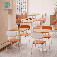 Meubles de restaurant, canapé, table et chaise de style moderne, en bois carré, en cuir orange, pour salon de thé au lait, fast-food, café
