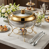 Plat à réchaud rond en acier inoxydable doré 8L, chauffe-plats de luxe effet miroir pour buffet, mariage, banquet, hôtel, réception, traiteur