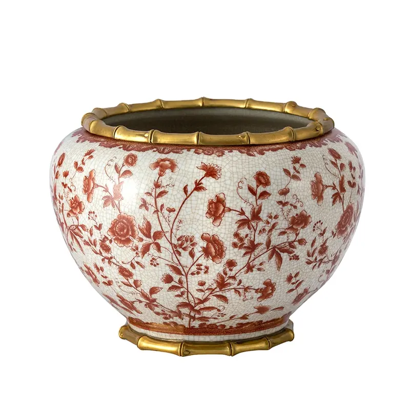 Maceta decorativa de cerámica con tapa de latón, jarrones de cerámica blanca Antigua China de lujo, para decoración del hogar