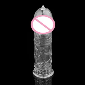 Kondom lucu eksotis seksi penundaan waktu seks terbaik ekstender lengan penis kristal transparan tak terlihat untuk wanita