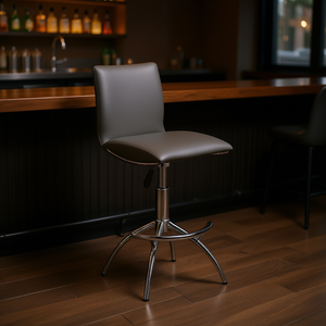Tabouret de bar gris moderne, hauteur réglable, en cuir PU, base chromée, mobilier de bar pour la maison - Product Image 2