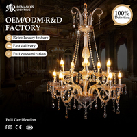 Lustre en verre doré de luxe européen, lustre en cristal suspendu pour salle de banquet de mariage, décoration d'hôtel pour événements et fêtes