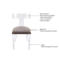 Chaise d'appoint moderne en acrylique transparent avec coussin en velours, chaise de salle à manger de luxe, chaise de bureau pour hôtel