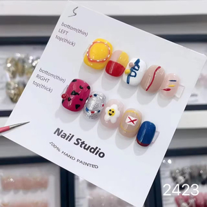 <span class=keywords><strong>Uñas</strong></span> Postizas Francesas Hechas a Mano al por Mayor, <span class=keywords><strong>Uñas</strong></span> <span class=keywords><strong>Acrílicas</strong></span> Personalizadas, Degradado <span class=keywords><strong>Rosa</strong></span>, Purpurina, Estilo Geométrico Aleatorio - Product Image 3