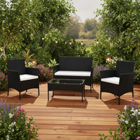 Magnifique ensemble de table à thé en rotin et bois de bouleau imperméable, 4 places, avec structure métallique, pour jardin et extérieur