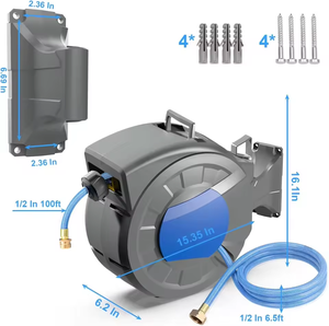 New Arrival Retractable <b>Garden</b> Hose Reel PVC Hose Wall Mounted CNS Standard with 10 Pattern Nozzle 1/2'' Diameter 3/4 Fitting - Product Image 2