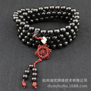 Pulsera de cuentas de oración budistas de ébano, 108 cuentas de 10 mm, joyería unisex de varias capas con diseño de borla para regalo - Product Image 1
