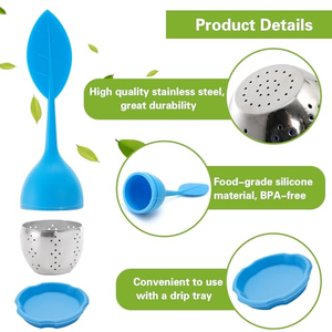 Infuseur à thé en silicone en forme de feuilles avec plateau anti-goutte, filtre à thé en acier inoxydable à mailles fines pour tasses et théières, outil de filtration pour thé en vrac - Product Image 4