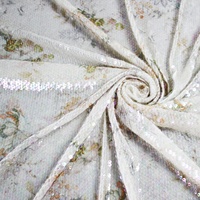 Tela de Encaje de Poliéster Ligera y Elástica en 4 Direcciones con Diseño Floral, Estampada con Lentejuelas Brillantes para Novias y Bodas, en Oferta