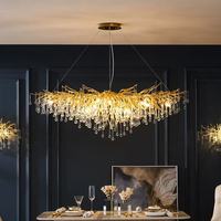 Lustre en verre design avec branches de gouttes d'eau pour hall, salon, bar lumineux, décoration de luxe, luminaire LED suspendu