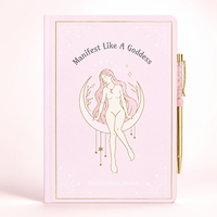 Carnet de Manifestation Personnalisé Couverture Rigide Rose Doré Art Ligné Déesse de la Lune Ensemble Stylo Cristal Céleste Cadeau OEM ODM Vente en Gros