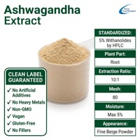 Extrait de racine d'Ashwagandha en poudre 5% Withanolides, ingrédient de complément alimentaire standardisé pour les formules de bien-être