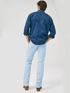 Camicia da Lavoro in Denim per Uomo, Manica Lunga, Stile Western, 100% Cotone, Traspirante e Antivento, Collo Classico, Blu Scuro - Product Image 4