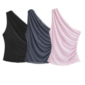 SHENZHU donna 2025 nuove canotte asimmetriche a pieghe alla moda Chic Vintage senza schienale <span class=keywords><strong>spalline</strong></span> <span class=keywords><strong>sottili</strong></span> canottiere femminili - Product Image 1