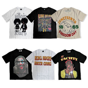 Ropa de calle de alta calidad, camisetas de verano con estampado gráfico de peso pesado, Hip Hop Camiseta de algodón, camiseta desgastada personalizada con lavado ácido - Product Image 1