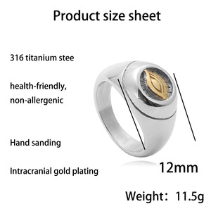 Stainless Steel Eye <b>Ring</b> Two Tone Silver Gold Bezel Setting Retro Punk Style Men Women Jewelry Gift 27036 - Product Image 5