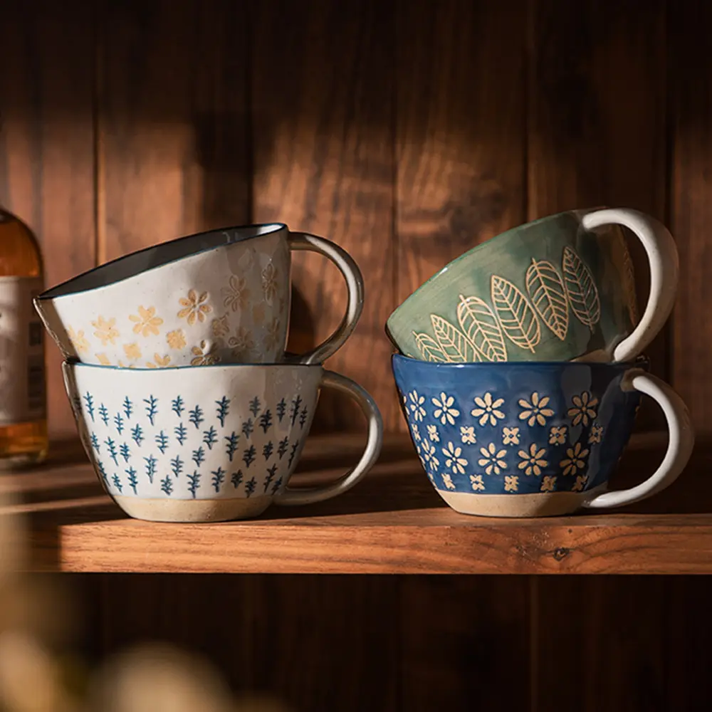 แก้วกาแฟคาปูชิโน่สไตล์ชนบท,แก้วชานมอาหารเช้าทำจากเซรามิกเคลือบด้วยมือเป็นมิตรกับสิ่งแวดล้อมใช้ซ้ำได้