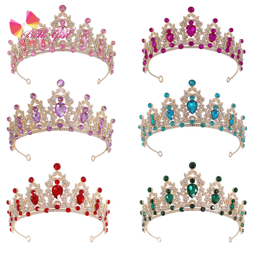 BELLEWORLD, tiara de cristal colorida, diadema con corona, faja de cumpleaños de princesa y tiara para mujer, coronas de princesa para niñas pequeñas