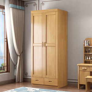 Muebles Rushan, Armario de Madera Maciza de Estilo Chino, Dos Puertas Abatibles, Color Nogal, Gabinete de Almacenamiento que Ahorra Espacio para Espacios Pequeños - Product Image 3