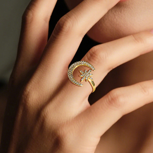 Bagues délicates en zircon plaqué or 18 carats avec étoiles et lune pour femmes, bijoux minimalistes, cadeau de mariage, Anel Casal Bague Etoile <span class=keywords><strong>Demer</strong></span> - Product Image 2