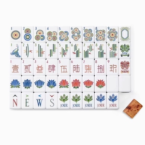 Mahjong américain 160 pièces 32 mm en acrylique avec dos imitation bois, avec tapis <span class=keywords><strong>marocain</strong></span> orange et vert, en stock, <span class=keywords><strong>jeu</strong></span> de club pour 4 joueurs - Product Image 4