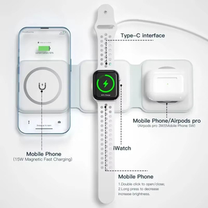 Cargador magnético inalámbrico 3 en 1 Estación de carga rápida Cargador de viaje plegable portátil para iPhone Apple Watch <span class=keywords><strong>AirPods</strong></span> - Product Image 4