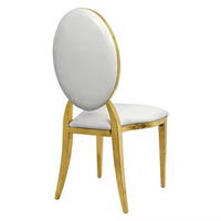 Chaise de banquet ovale réglable en acier inoxydable doré, revêtement en cuir PU blanc, écologique, luxe, pour mariage, hôtel, salle à manger