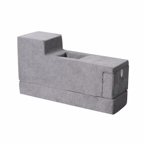 Coussin d'accoudoir de canapé Bluetooth carré gris clair avec rangement, rembourrage en mousse, tissu lin couleur unie - Product Image 2