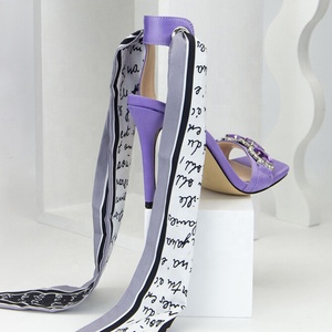 Luxury Shiny Gem Sandals Diamonds Slim High <b>Heels</b> Lavender Satin Ribbon Pumps Summer Women Stiletto Shoes - Product Image 3