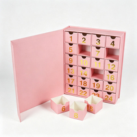 Calendrier de l'Avent Magnétique Rose en Forme de Livre, Boîte Mystère, Boîte Cadeau Compte à Rebours de Noël, Emballage Rigide en Feuille d'Or, Vente en Gros Fabricant