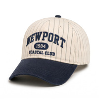 Gorra de Béisbol Vintage a Rayas, Bordado del Club Costero de Newport 1984, Visera Curva, Visera en Contraste, Gorra Estilo Dad Hat, Unisex, Deportiva e Informal