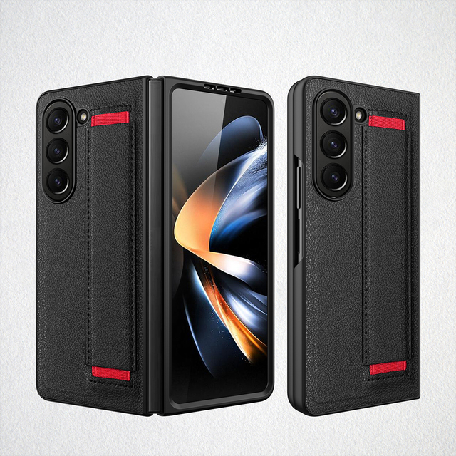 For samsung Z Fold 5 Phone case Accessories with Tempered Film for Camera Screen Protection Wrist Strap Phone Shell