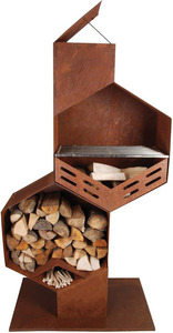 Brasero extérieur moderne en fer avec rangement pour bois, design écologique autoportant pour chauffage extérieur - Product Image 2