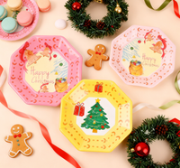 Ensemble de vaisselle en papier jetable personnalisée, écologique, à motifs mignons, pour Noël et les fêtes - pour les fêtes et les banquets
