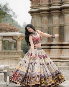 New Navratri Traditional Beautiful Heavy Muslin Cotton Chaniya Lehenga Choli Digital Print Real Mirror Work <b>Gota</b> Zari Lace Party - Product Image 5
