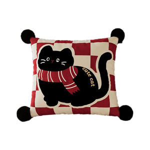 DreamMaker Kitten Pillow Square Removable Cover Cartoon Print Red Fleece <b>Cushion</b> Case With <b>Insert</b> - Product Image 5