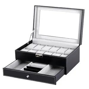 Amz best seller Big 2 layer pu leather jewellery organizer sunglasses storage ring bracelet watch jewelry case boxes