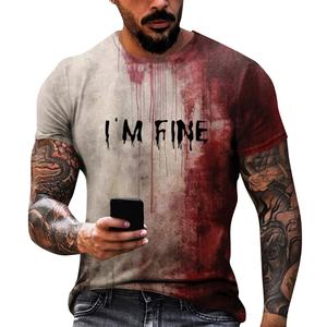Im Fine Funny Halloween Horror Tshirt pour hommes Bloody Shirt avec manches courtes et col rond Impression numérique - Product Image 4