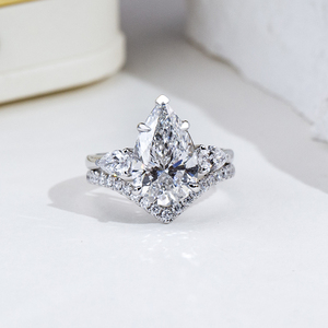 Messi Jewelry MSR-2077 14K Gold Pear Shape Lab Grown <b>Diamond</b> <b>Ring</b> - Product Image 1
