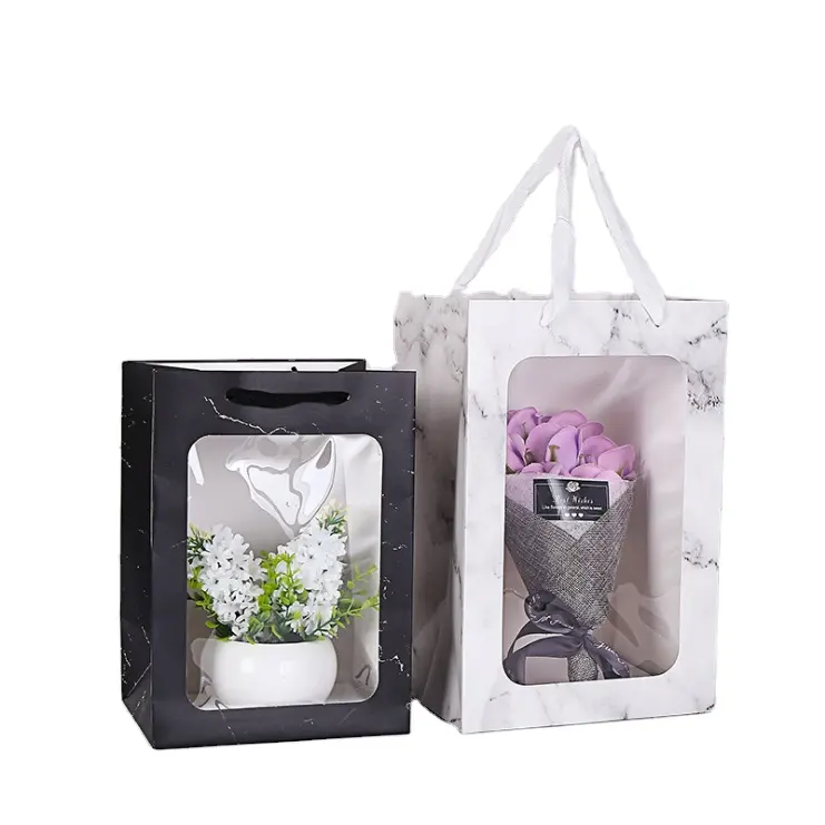 Scatola di carta su ordinazione dei sacchetti del regalo della carta del cartone della scatola di consegna del fiore del sacchetto della spesa del pvc con i sacchetti di carta della finestra
