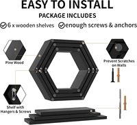 Étagères murales hexagonales en bois - Ensemble de 6 étagères hexagonales en pin pour photos, plantes, décoration rustique en nid d'abeille