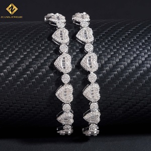 Instock Hot Sale Heart Shape 925 Silver Hiphop Jewelry <b>Iced</b> <b>Out</b> VVS Moissanite Diamond Cuban Bracelet - Product Image 1